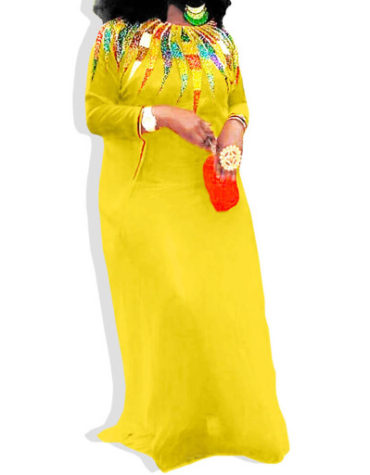 Full Sleeve Mesh Knit Chiffon Dress with Multi Color Beaded for Women Kaftan
