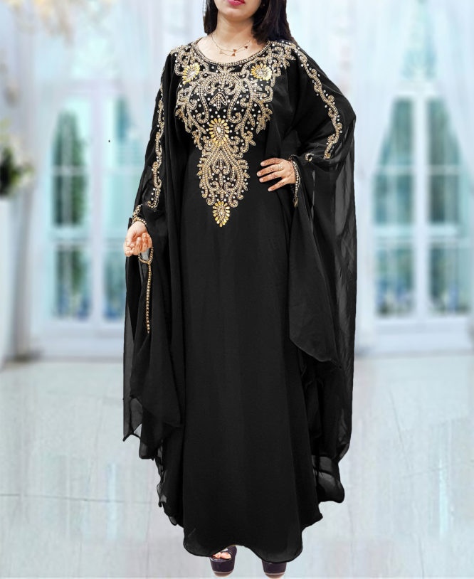 Dubai Kaftan for Women Beads work Maxi Dress Gown Formal Chiffon ...