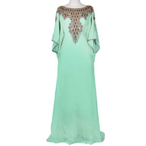 Embellished Maxi Dubai Golden Work Beaded Evening Kaftan