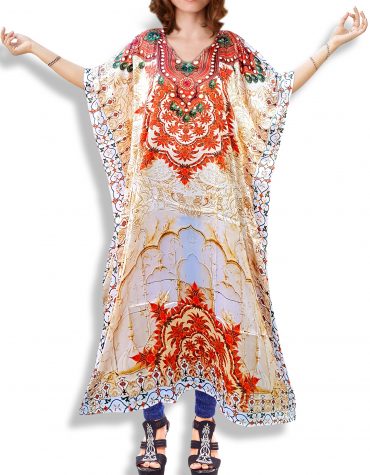 Digital Print Caftan with 3/4 Sleeve Plus Size Summer Cover Up Dresses for Women
