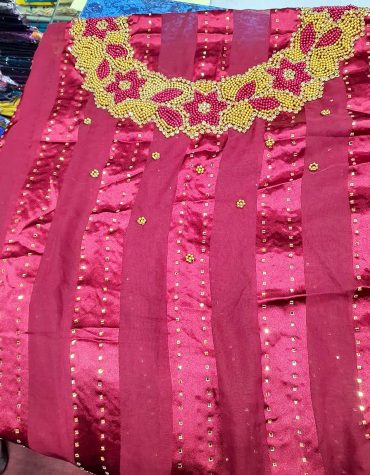 African Swiss Voile Lace Golden Moroccan Beaded Burgundy Women Dress Material
