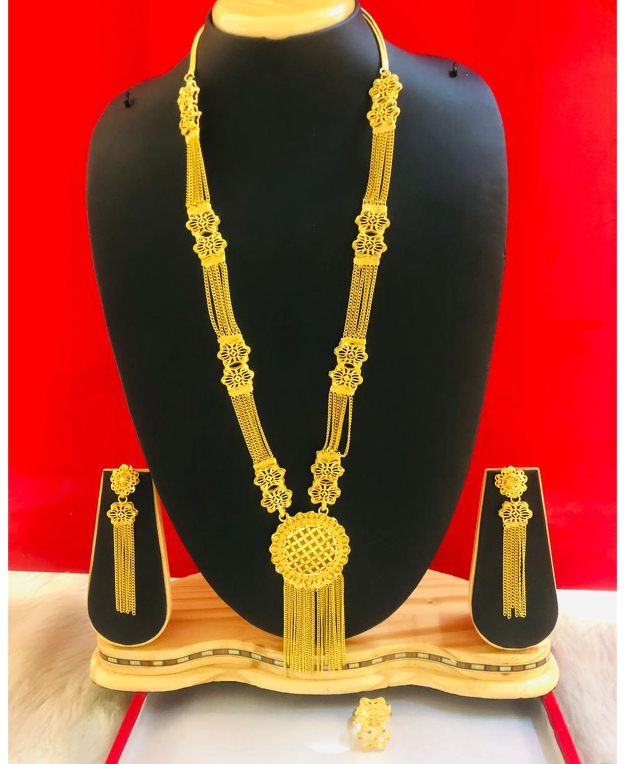Long and short necklace combo set | Traditional gold plated long, Medi |  Necklace combo, Wedding jewelry sets, Necklace designs