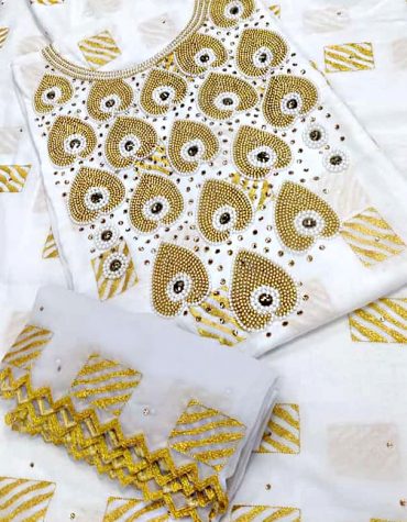 Swiss Voile Designer Satin 3 Piece Beaded Rhinestone Embroidery & Hand Work Dress