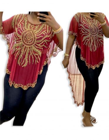 African Attire Golden Beaded Evening Party Wear Tunic Chiffon Dress