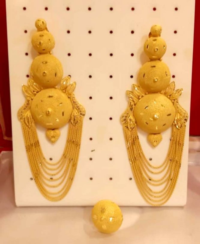 African Designer golden earring long shape wedding party set for Woman