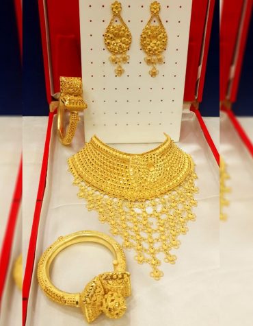 African Unique Designs Gold Jewellery Necklace and Earrings With Bracelet Set For Women