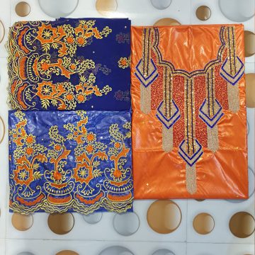 African Embroidery with Golden Beads 100% Super Magnum Gold Getzner Riche Bazin