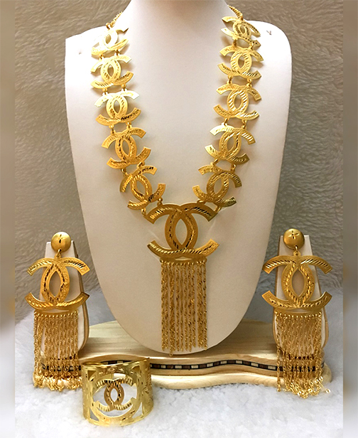 Trendy 2020 African Party Gold Platted Necklace & Earrings Jewelry Set For Women