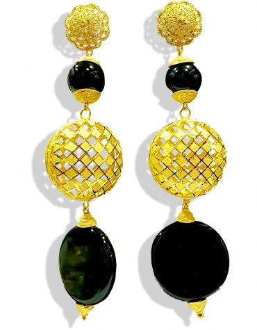 Stylish Black Beads With 2 Gram Gold Plating Fancy Party Earring