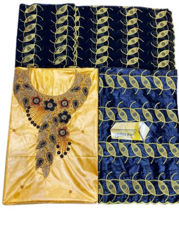 African Attire 100% Super Magnum Gold Getzner Bazin Dress Material for Women