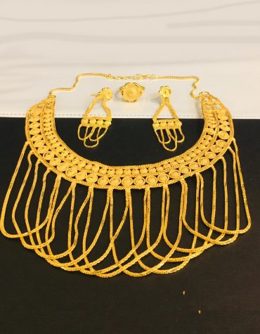Premium Unique Designer Gold Jewellery Necklac, Earrings & Finger Ring Set For Women