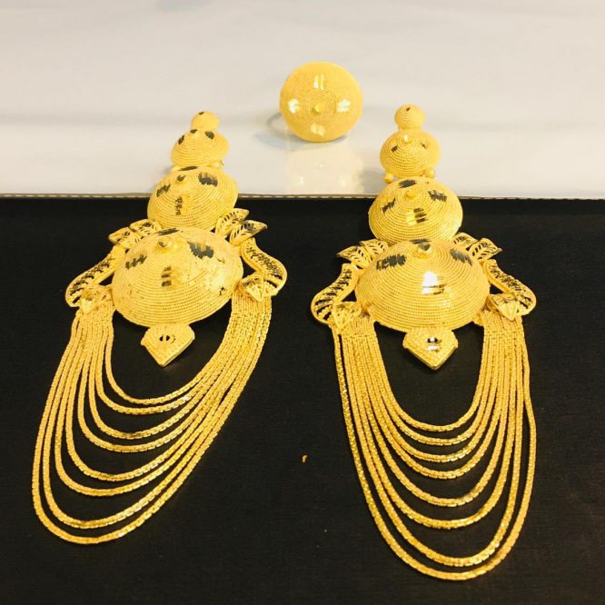 New African Designer Trendy Evening Party Wear Earrings with Finger Ring for Women