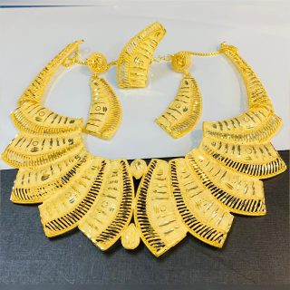 African Designer Shelf Choker Party Wear 2 Gram Gold Necklace Set