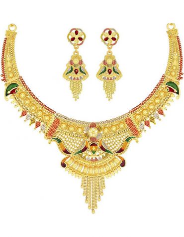 Traditional 1 Gram Gold Party Wear Necklace Set With Multicolor Stone Work