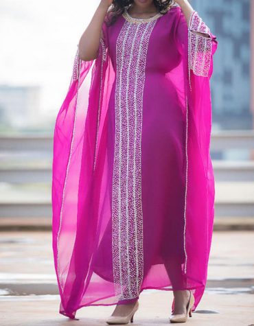 African Attire Silver Rhinestone Work Evening Dress Dubai Kaftan For Women