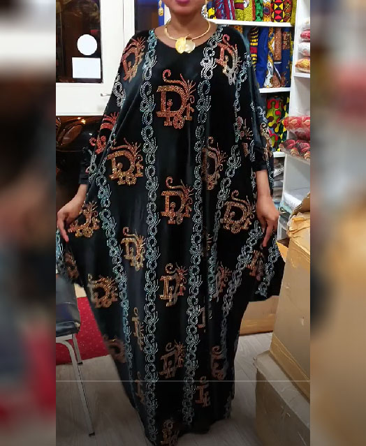 African Long Sleeve With Rhinestone Evening & Party Wear Kaftan for Women
