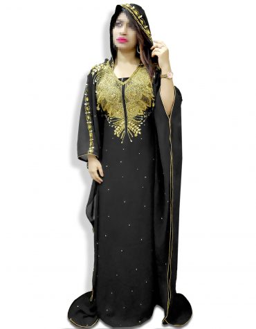 African Moroccan Long Sleeve Plus Size Black Abaya Dresses Beaded Hoodie
