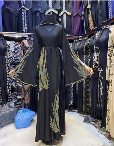Fancy Attire Long Sleeve With Premium EmbroideryAnd Rhinestone African Designer Abaya Dresses for Women
