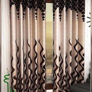 2 Piece Eyelet Polyester Long Door Curtain - 9ft, Brown