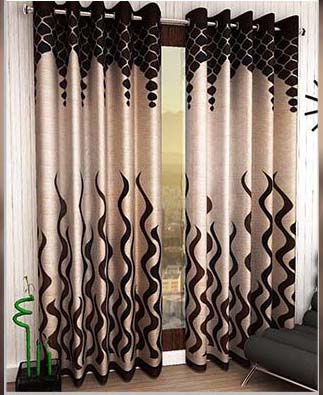 2 Piece Eyelet Polyester Long Door Curtain - 9ft, Brown