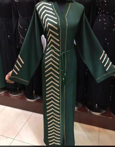 African Fancy Long Sleeve With Silver Rhinestones Moroccan For Women Dubai Abaya Kaftan