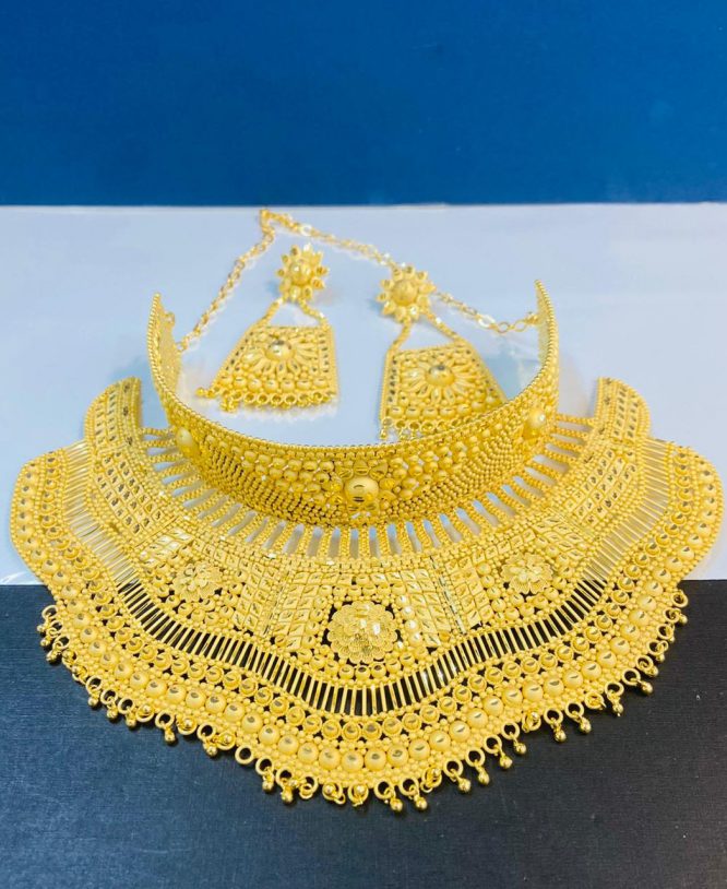 New Trendy Designer Wedding 2 Gram Gold Jewellery Necklace and Earrings Set For Women