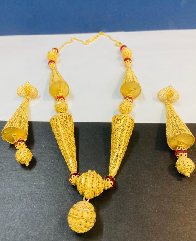 New African Trendy 2 Gram Gold Designer Jewellery Necklace and Earrings Full Set For Women