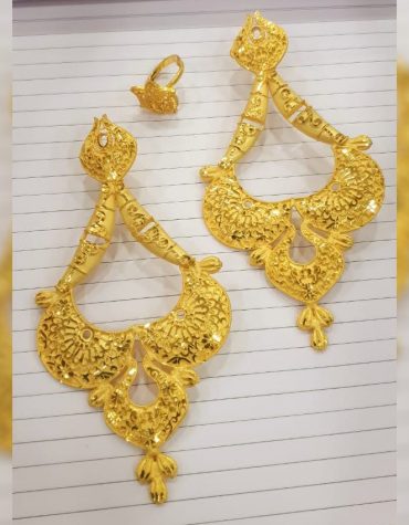 New Trendy African Fancy & Latest 2 Gram Gold Wedding Party Wear Earrings & Ring for Women
