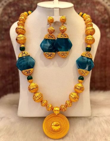 African Party Wear 2 Gram Gold Jewellery Necklace and Earrings Set For Women