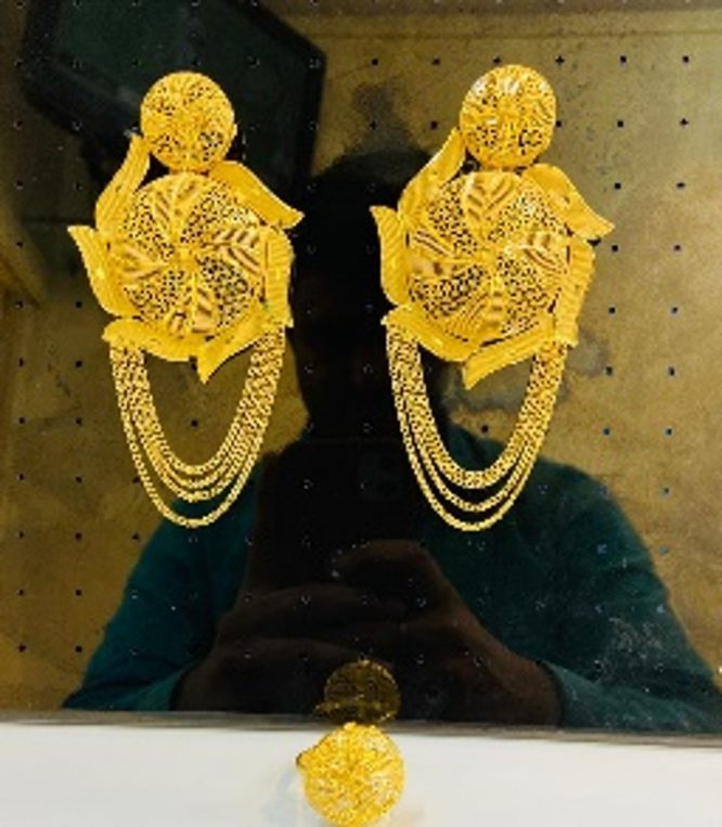 New Designer Golden Floral Design Earrings Wedding Party Set
