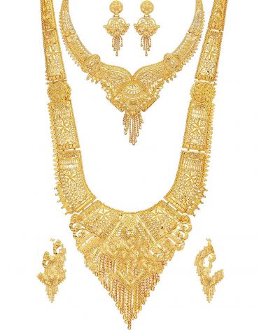 Designer Brass 9 Inch Long Queen Necklace And Golden Choker Set Combo for Women