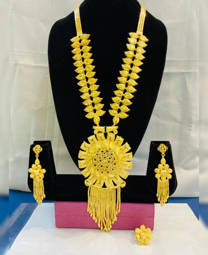 New Elegant Unique Designer Leaf Cut 2 Gram Gold Necklace Set African Jewellery For Women