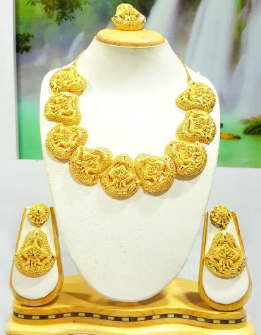 Exclusive Designer African Gold Plated Necklace Earrings Set for Women