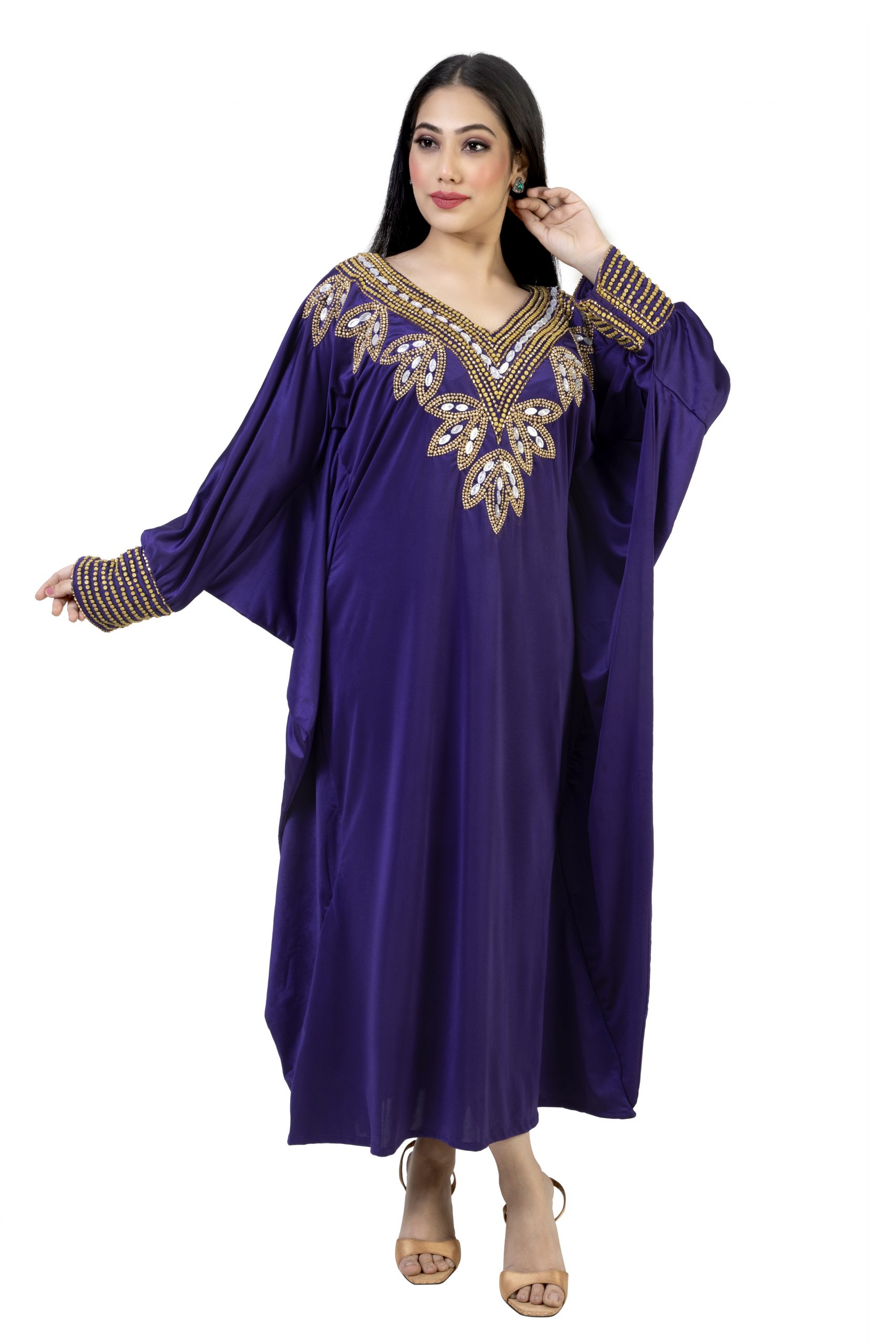 Moroccan Embroidery Heavy Cuffed sleeves Farasa style Lycra Tunic Dress ...