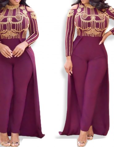 Designer Cut Shoulder Collared Long Sleeve Women Lycra Moroccan Jumpsuit kaftan
