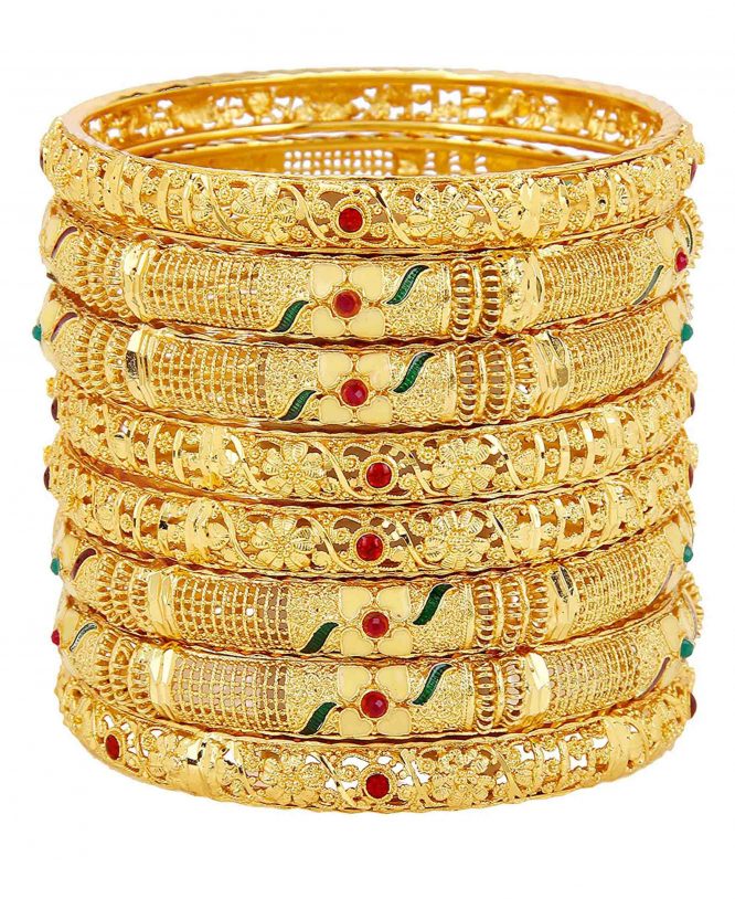 Traditional Fancy Designer Casual Party Hand Work One Gram Gold Multi Color Bangles