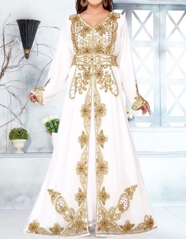 Dubai Bridesmaids Long Abaya Golden Beaded Dubai Kaftan for Women