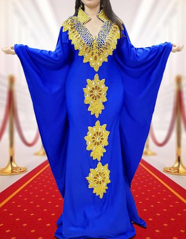 Gold Morrocan Beaded Evening Long Party Abaya African Kaftan Dresses for Women