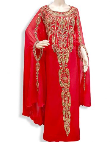 Elegent Red Dubai Kaftan Abaya Jalabiya Crystal Stone Hand Work Golden Beaded Kaftan, Party Wear Kaftan, African Dress,Arabian Dress