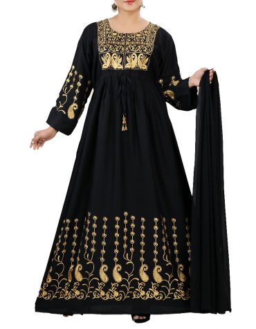 Formal Party Wear Fancy Embroidered Rayon Women Long Black Dress Stitched Elegant Gown