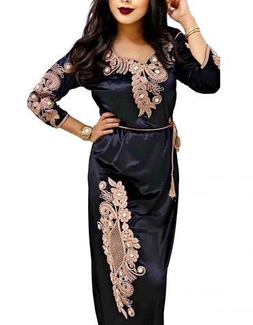 Dubai Trendy Collection Designer Premium Embroidered Satin Kaftan Dresses For Women