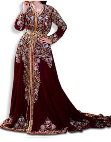 Premium Golden Floral Embroidery Party Wear Fancy Kaftan For Women