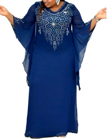 New Fashion Collection African Floral Kaftan Dress Silver Rhinestone Gown For Women