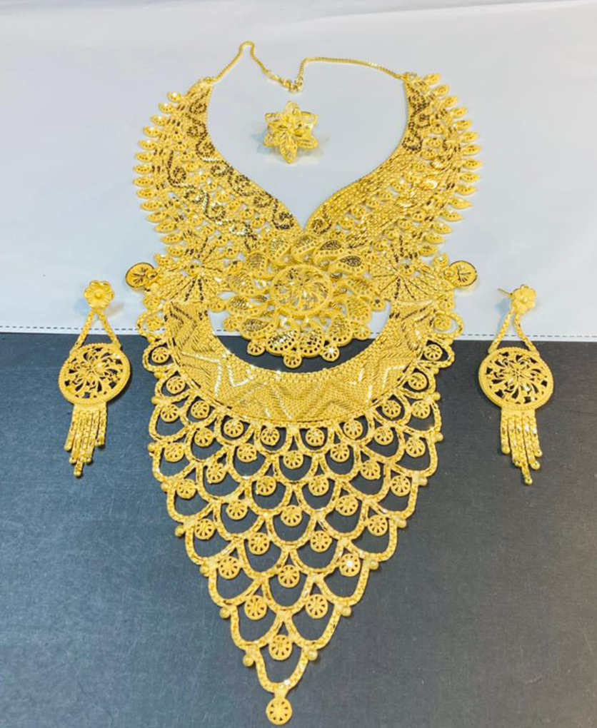 Floral Pendant 2 Gram Gold Platted Design Jewellery Full Set For Women