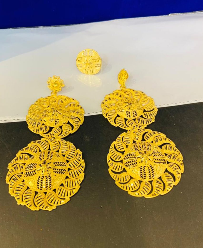 Round Petals Pattern Premium Gold Platted Earrings Women Jewellery   African Boutique