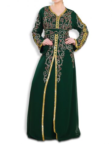 Elegant Dubai Styled Front Slit Heavy Beaded Work Designer kaftan Party Wear for Women