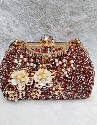 Special Floral Crystal Beaded Metal Clutch Hand Bag Party for Women
