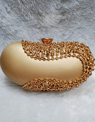 Unique Bean Shaped Stone Beaded Party Metal Clutch for Women