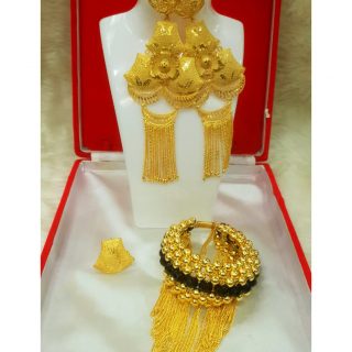 2 Gram Gold Plated African Party Wear Earring and Bracelet Jewellery Set For Women