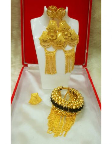 2 Gram Gold Plated African Party Wear Earring and Bracelet Jewellery Set For Women